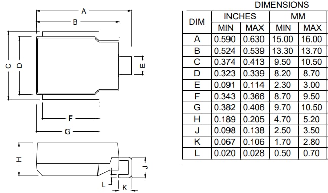 Mechanical Drawing - Micro Commercial Components (MCC) 3600W Auto-Grade TVS Diodes